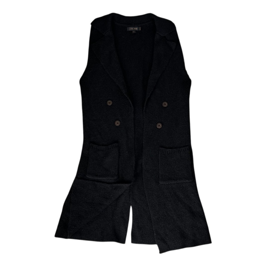 LOVE TREE Women’s‎ Black Sleeveless Long Sweater Cardigan Vest Collar Pockets M